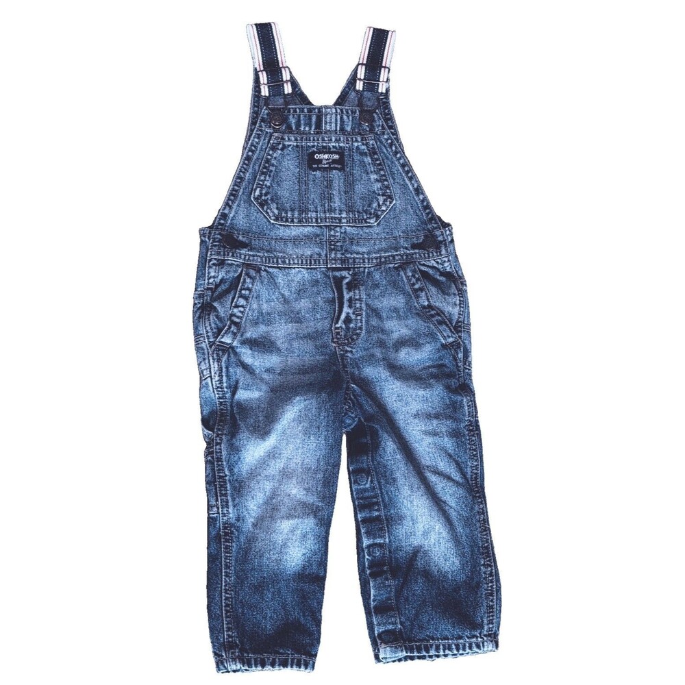 Vtg OshKosh Baby Boy's Blue Denim Vestbak Overalls Striped Straps 12-18 Months